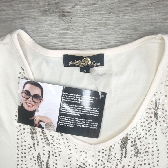 NWT Joan Boyce 2 Piece Outfit Cream Cold Shoulder Top Pants 2 XL - Picture 6 of 14